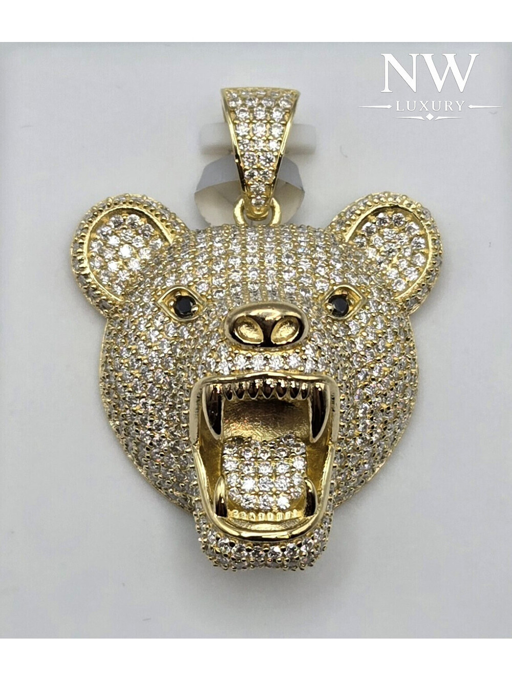 NEW 925 Sterling Silver 4CTW Moissanite Bear Head Pendant Iced 14K Gold Over